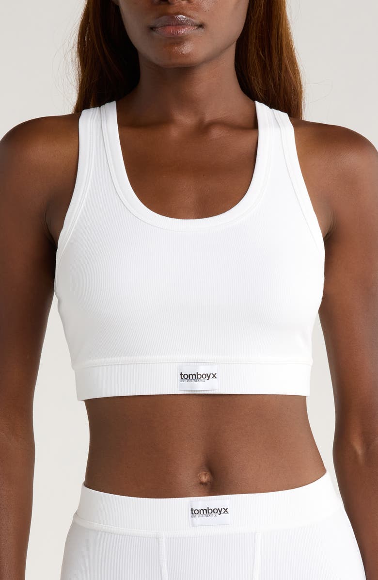 TomboyX Essentials Rib Sports Bra, Main, color, Bright White