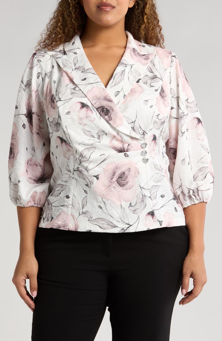 Alex Evenings Print Jacquard Side Button Jacket, Main, color, Ivory/Pink