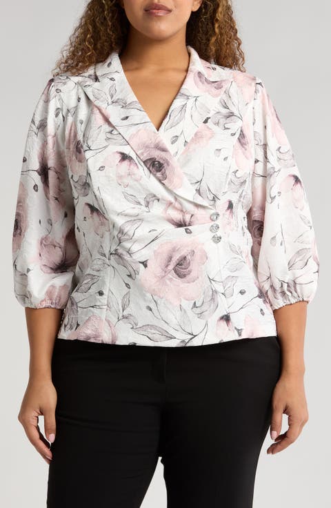 Print Jacquard Side Button Jacket (Plus)