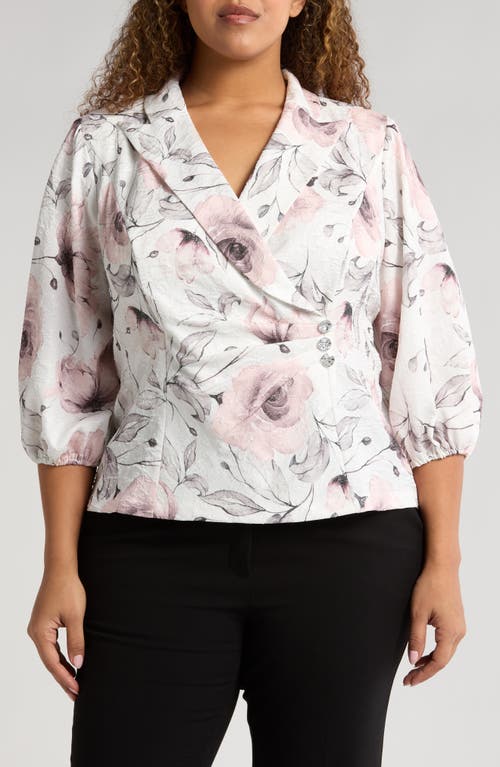 Alex Evenings Print Jacquard Side Button Jacket In Ivory/pink