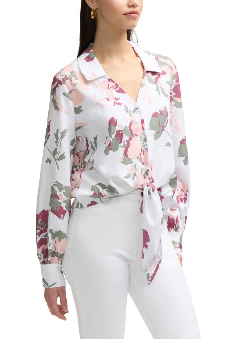 Tie Front Shirt, Alternate, color, PEACH BOUQUET