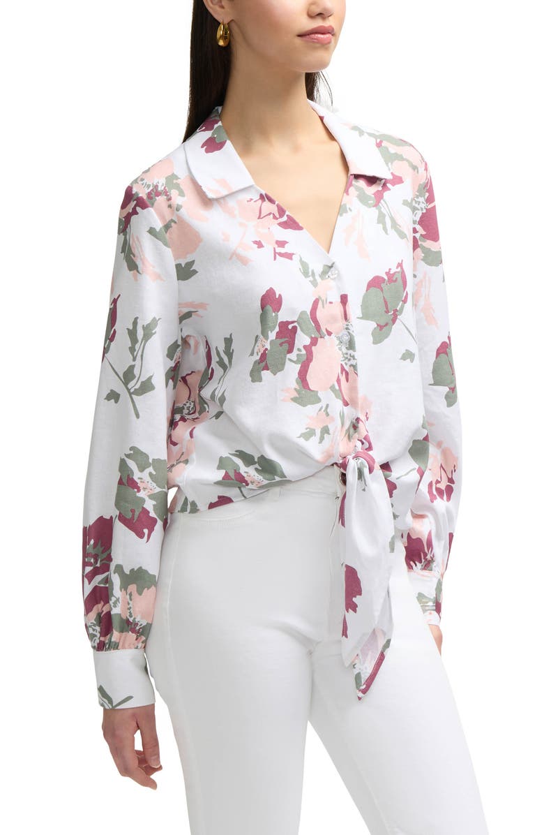 Ellen Tracy Tie Front Shirt, Alternate, color, Peach Bouquet