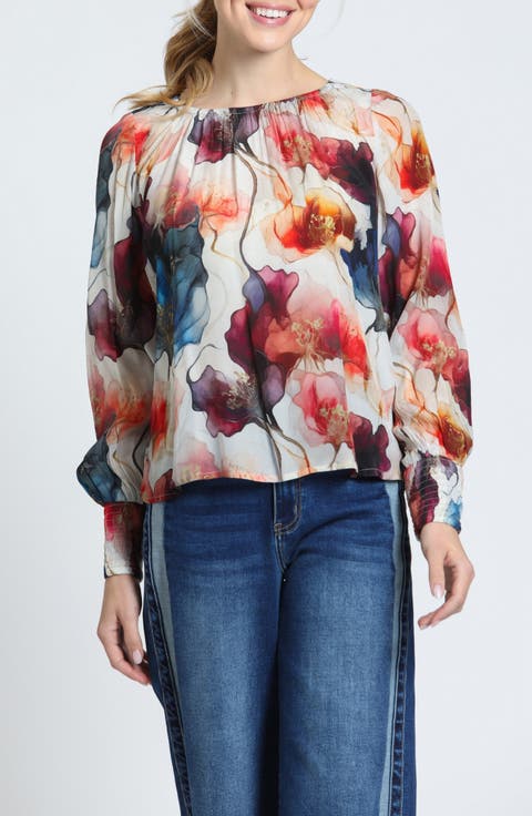 Print Blouson Sleeve Top