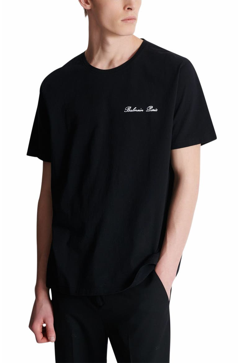 Embroidered Balmain Signature T-Shirt, Alternate, color, Black