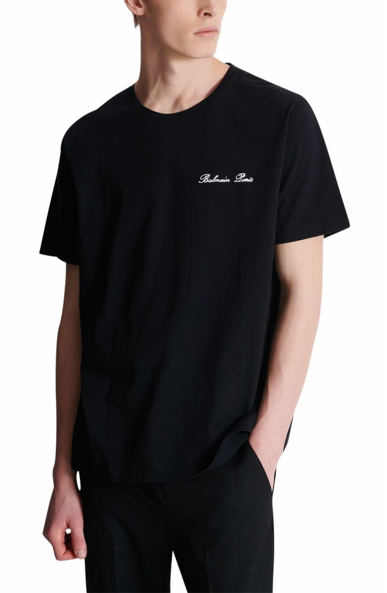 Balmain Embroidered Balmain Signature T-Shirt, Alternate, color, Black