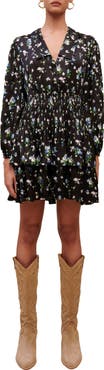 maje Radjila Long Sleeve Floral Print Dress