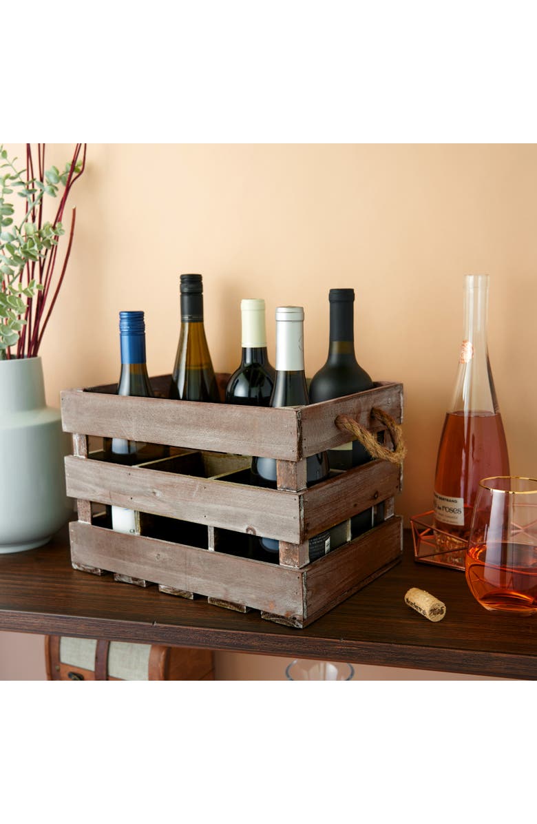 TWINE Wooden 6-Bottle Crate, Alternate, color, Wood