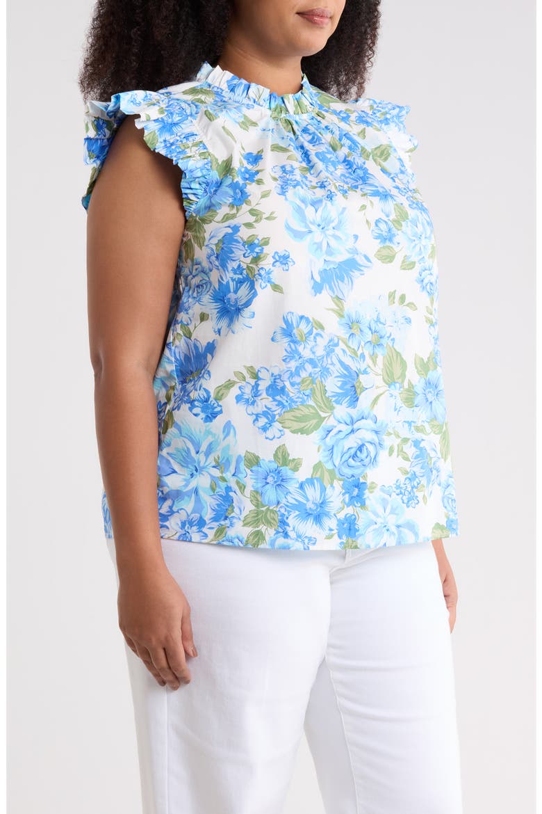 Truth Be Told Floral Print Sleeveless Top, Alternate, color, BLUE-CREAM