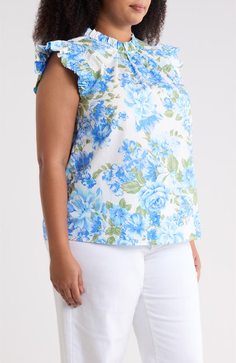 SUGARLIPS Truth Be Told Floral Print Sleeveless Top, Alternate, color, Blue-Cream
