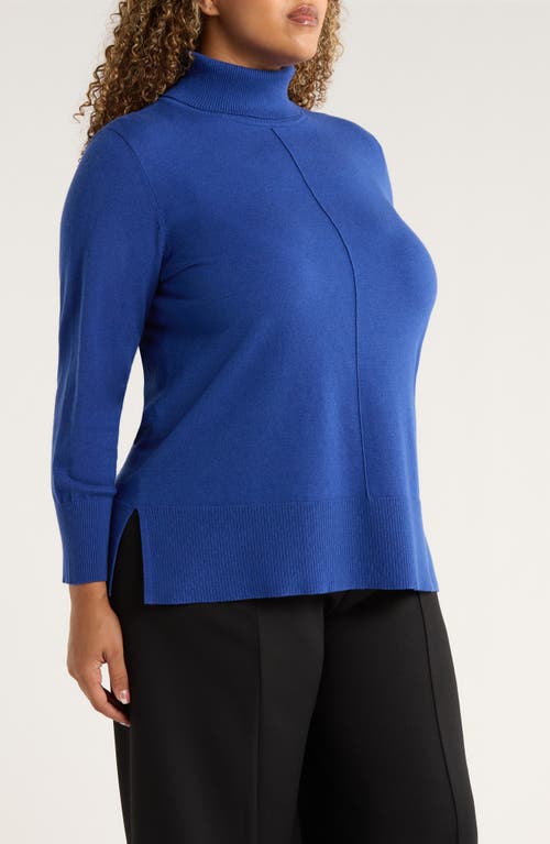 Jones New York Turtleneck Seam Front Bouclé Sweater In Blue