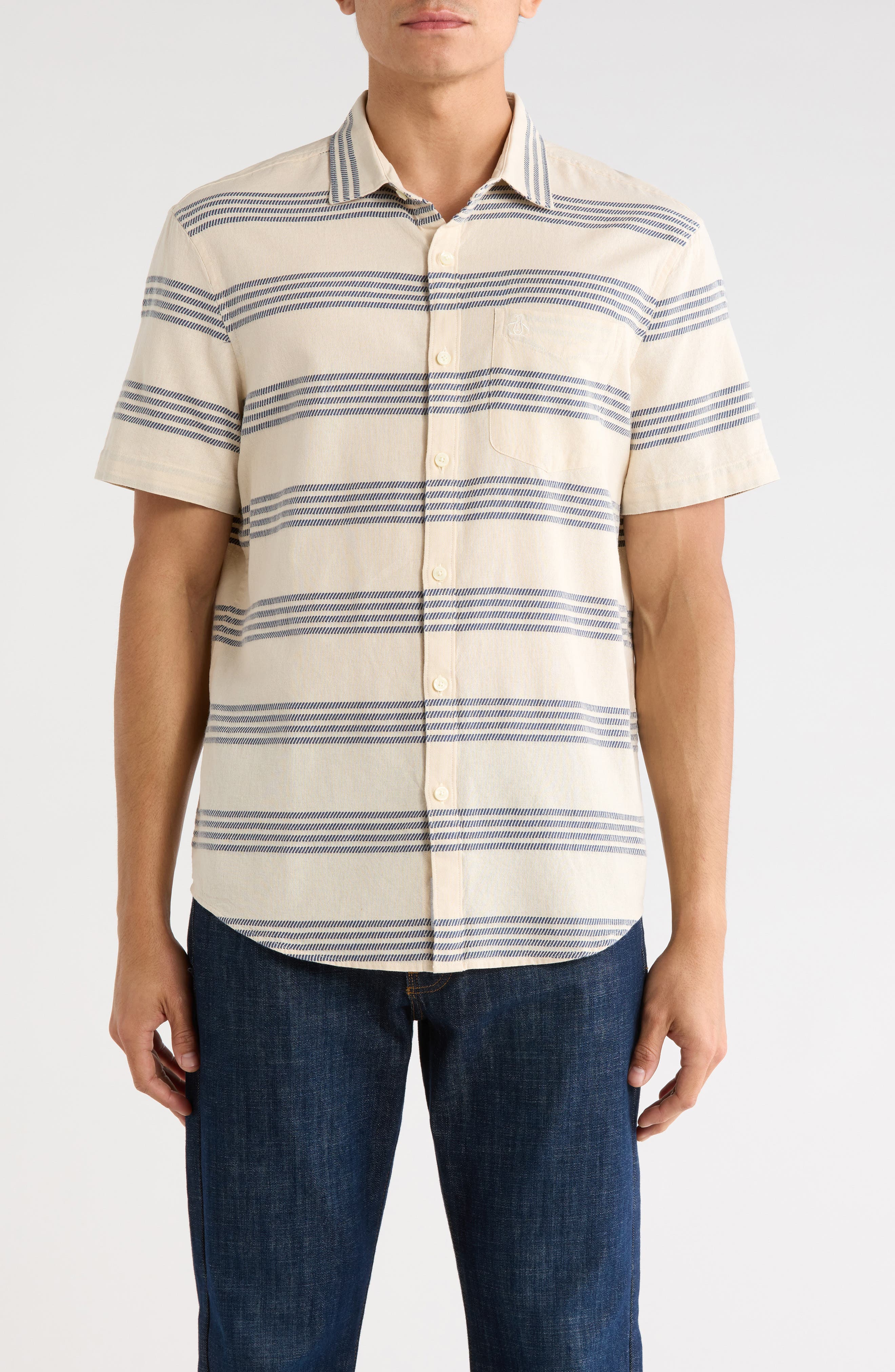Short Sleeved Dobby Stripe Shirt