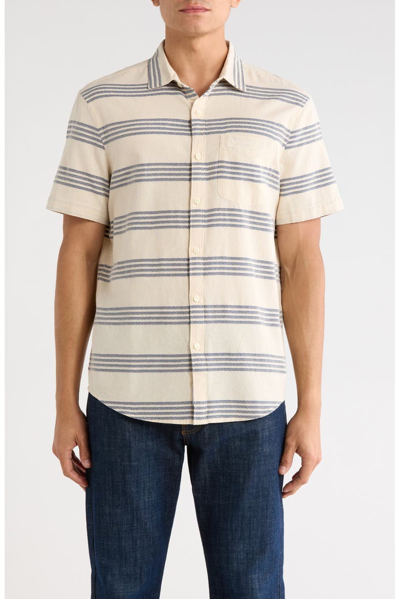 Short Sleeved Dobby Stripe Shirt, Main, color, BIRCH