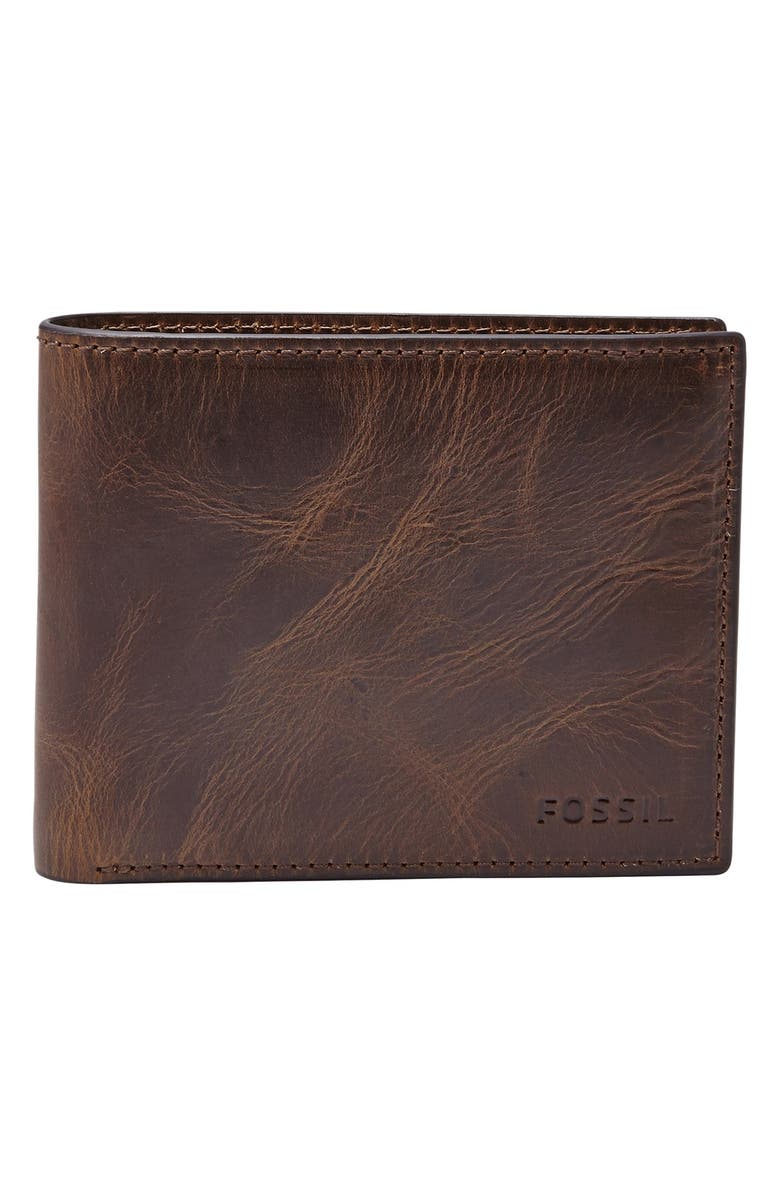 Fossil Derrick RFID Leather Bifold Wallet, Main, color, Dark Brown