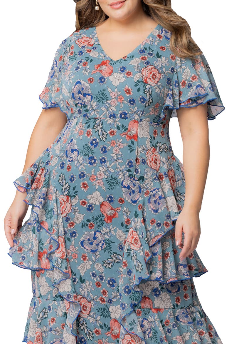Tour de Flounce Tiered Maxi Dress, Alternate, color, BLUE GARDEN PRINT