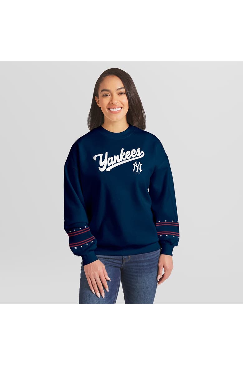 Women's WEAR by Erin Andrews  Navy New York Yankees Americana Heavyweight Fleece Sweatshirt, Main, color, Navy