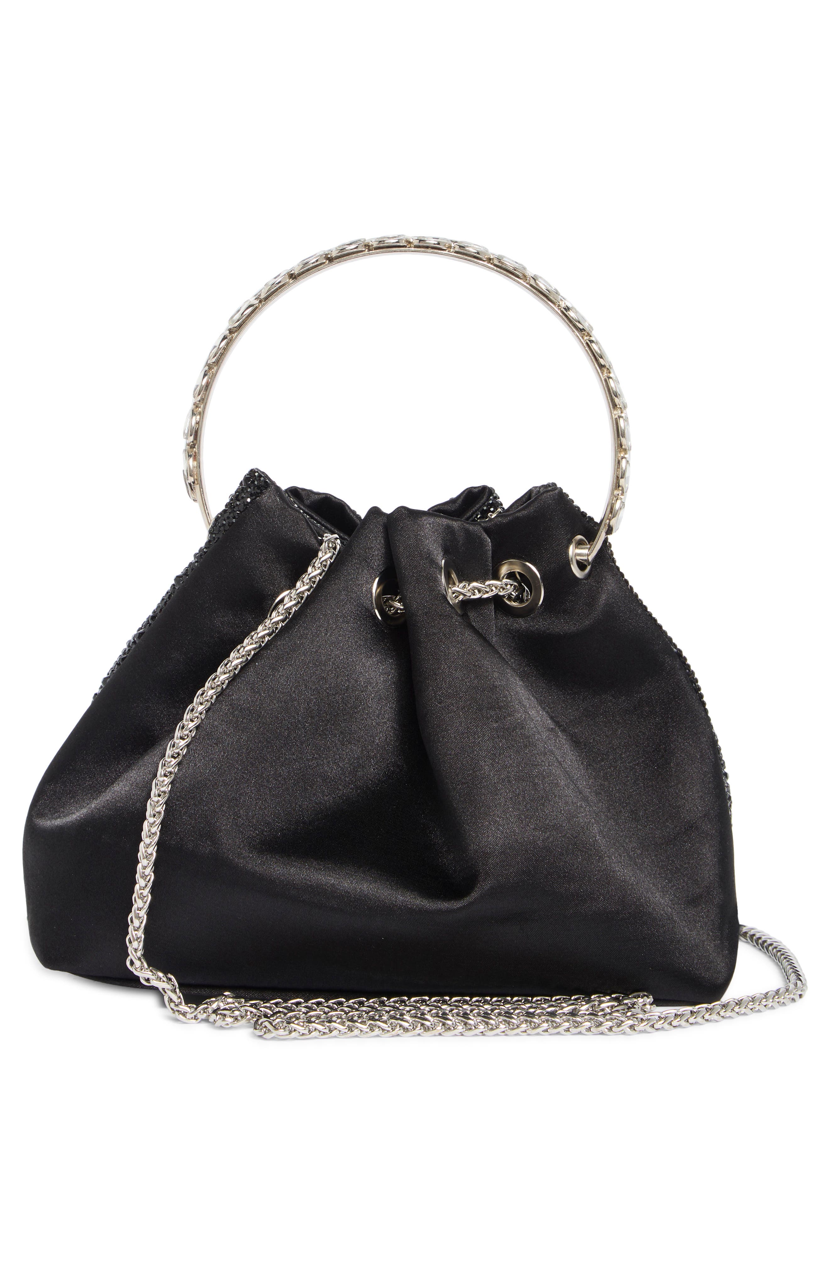 ALESSIA BIANCHI Rhinestone Embellished Bucket Bag Clutch, Alternate, color, Black