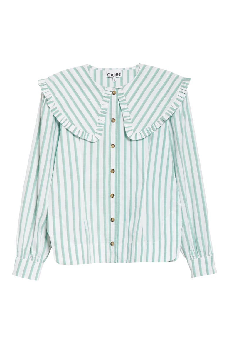 Stripe Ruffle Collar Cotton Poplin Blouse, Alternate, color, KALAMATA