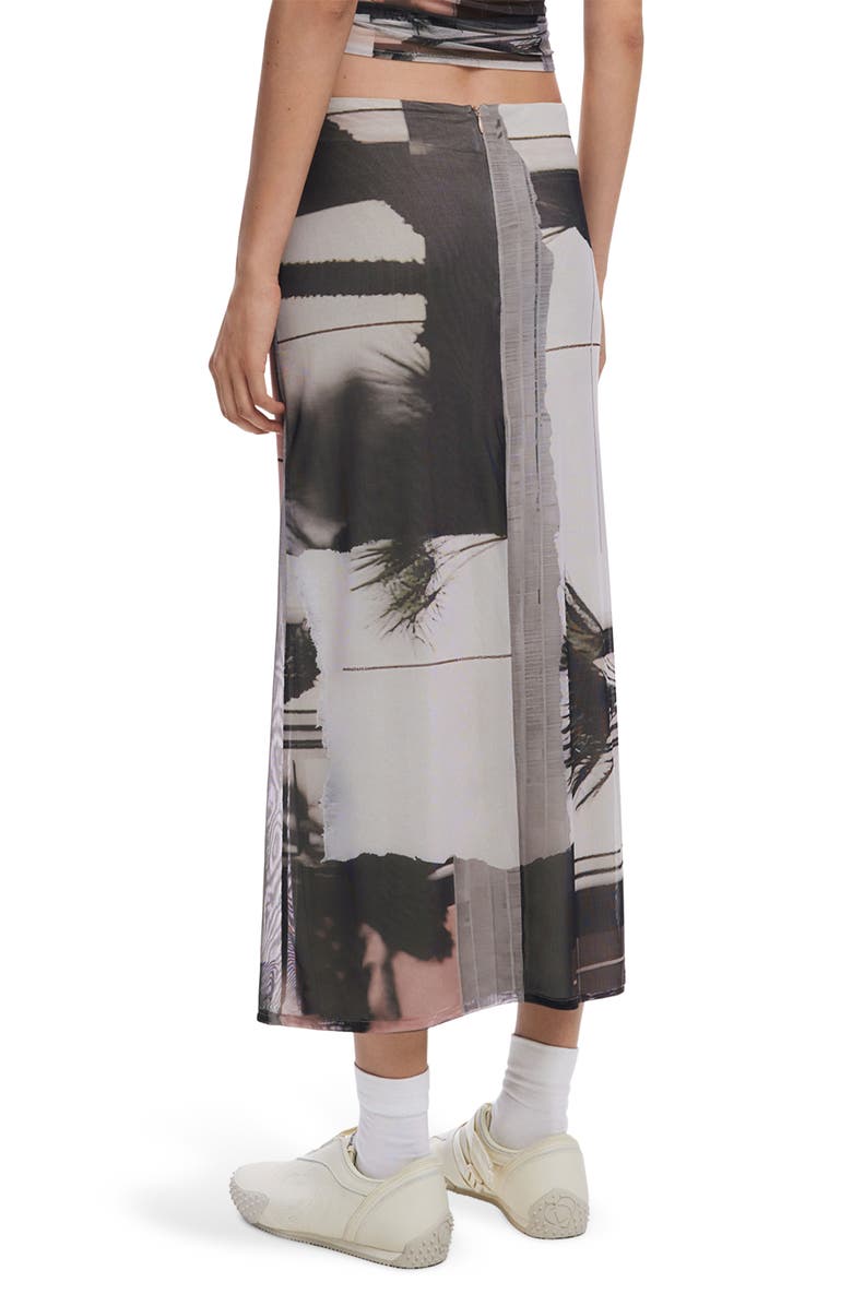 Desigual Abstract Print Mesh Midi Skirt, Alternate, color, Monbean Gray
