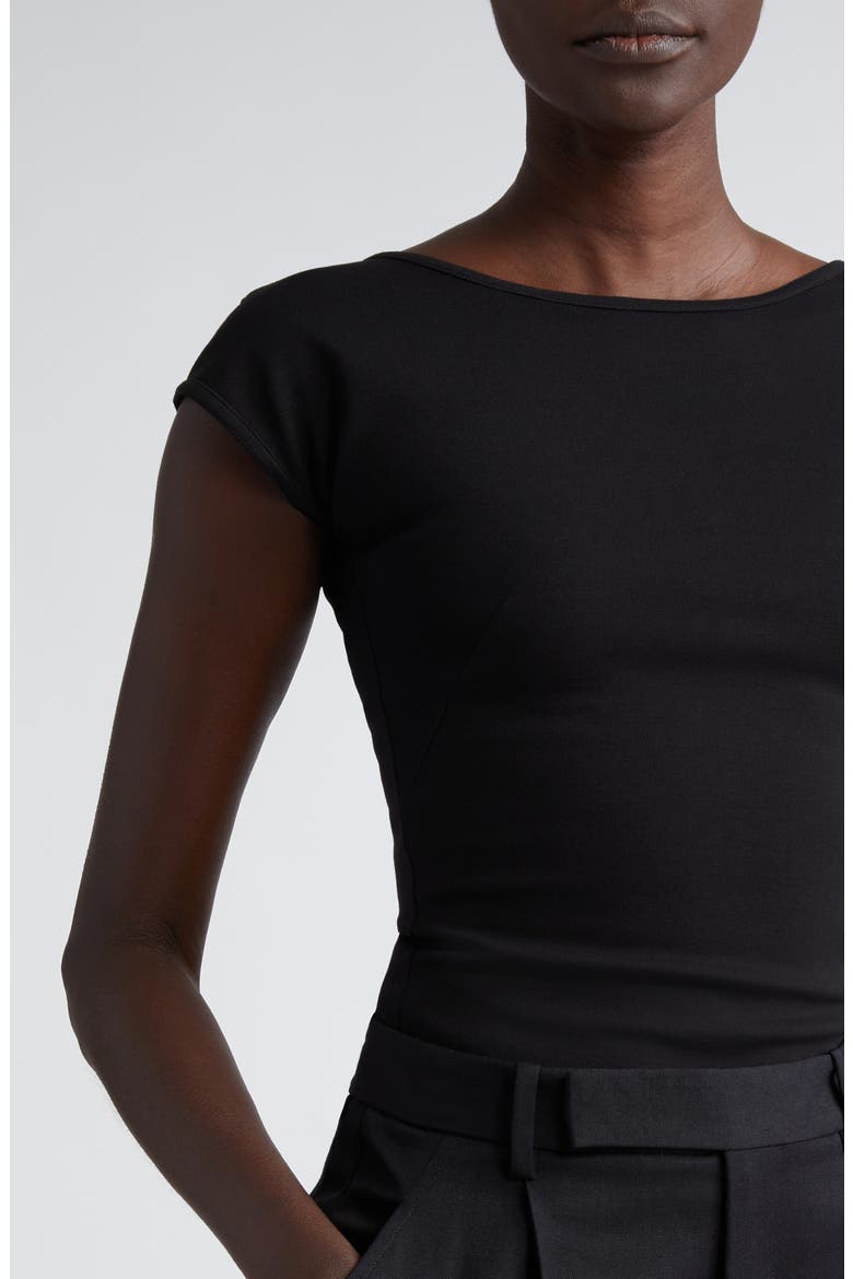 Scoop Back Cap Sleeve Jersey Top, Alternate, color, BLACK