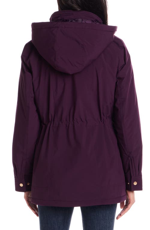 Gallery Water Resistant Insulated Stadium Coat With Removable Hood In Burgundy