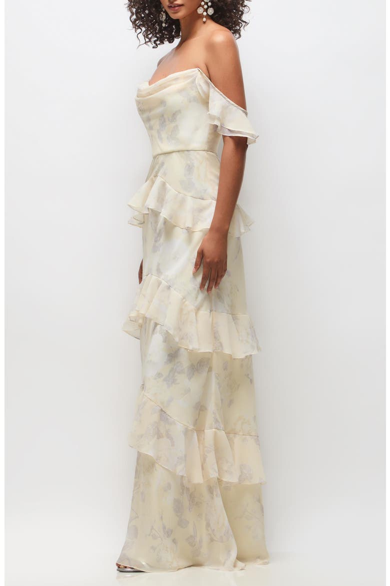 Olivia Tiered Ruffle Chiffon Gown, Alternate, color, BUTTER YELLOW FLORAL