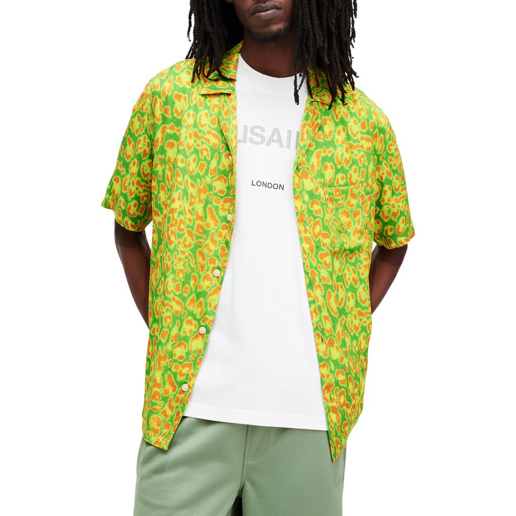 Allsaints Leopaz Animal Print Relaxed Fit Shirt In Lizard Green