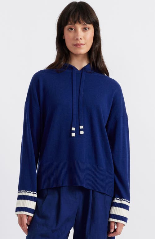 Chinti & Parker Ahoy! Wool Cashmere Hoodie Sweatshirt In Admiral Blue/cream