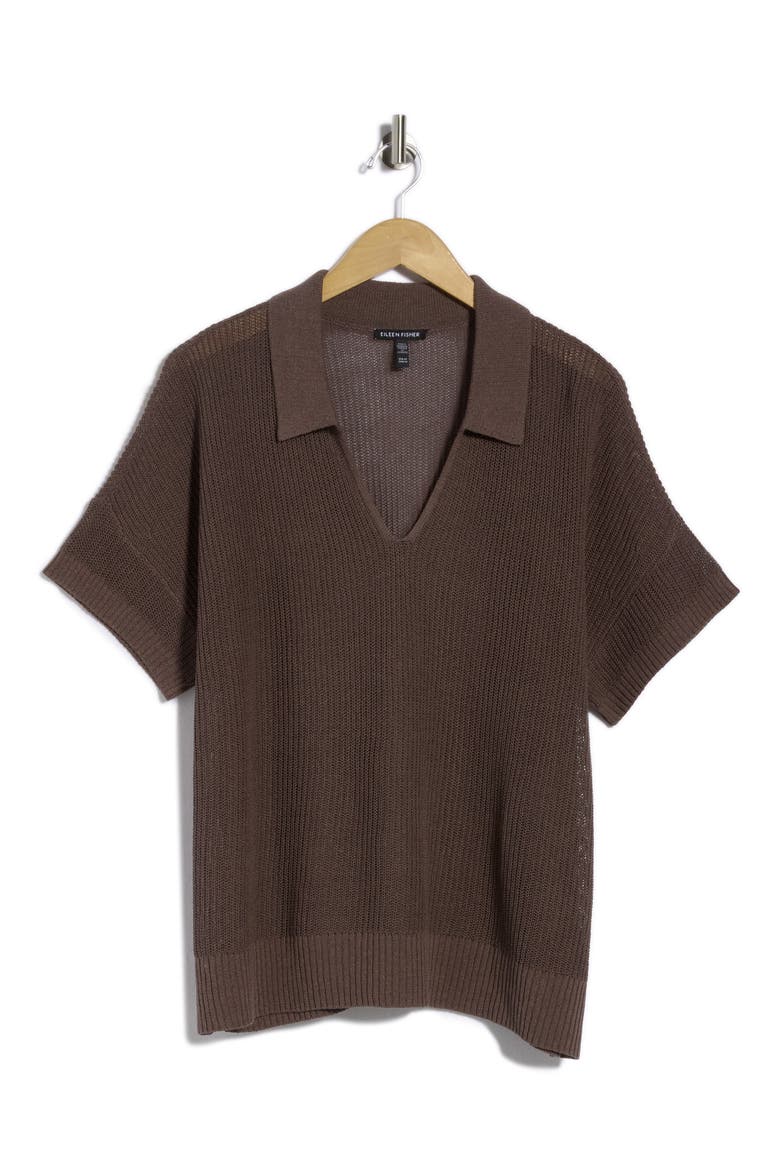 Classic Collar Organic Cotton & Silk Polo Sweater, Main, color, RYE