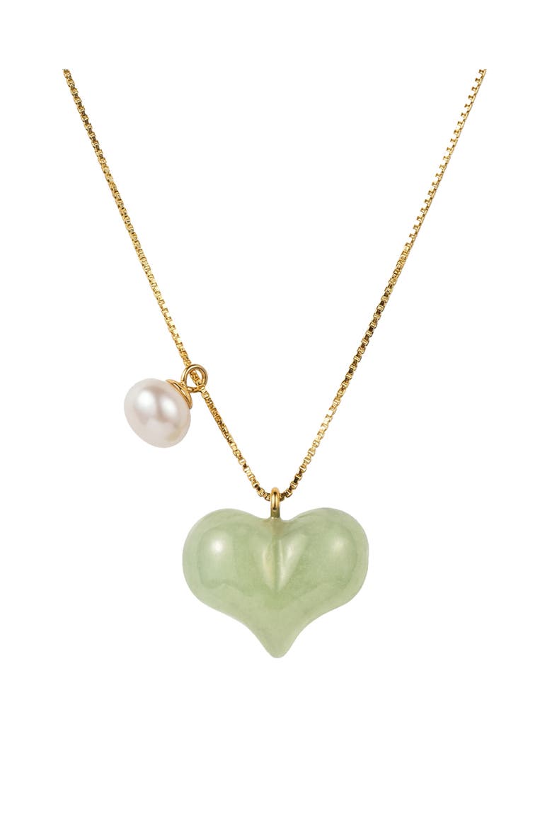 Puffed Heart Green Jade and Pearl Pendant Necklace, Main, color, Light green