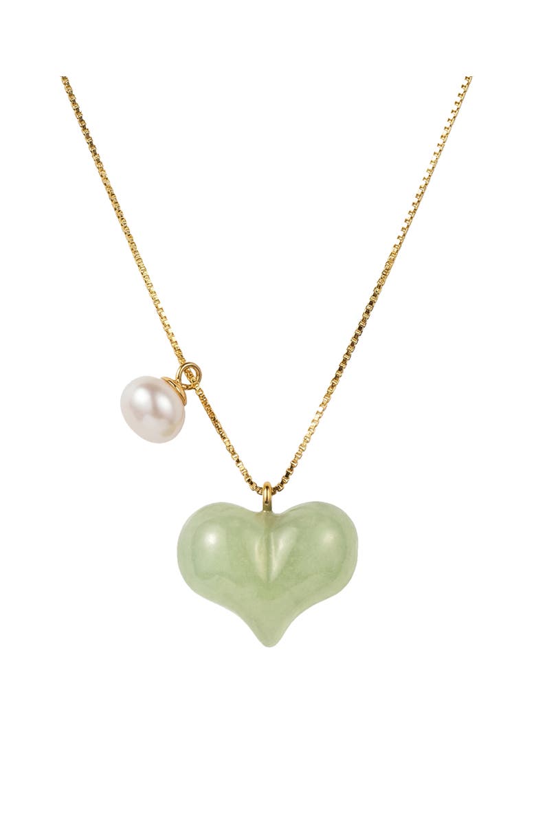 seree Puffed heart Green jade & pearl pendant necklace, Main, color, Light Green