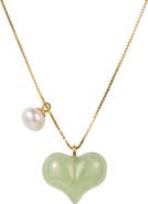 seree Puffed heart Green jade & pearl pendant necklace