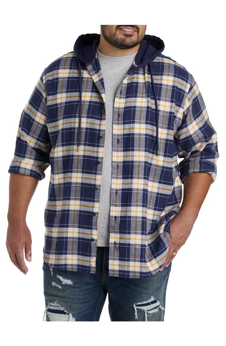 True Nation by DXL Big & Tall Hooded Flannel Shirt Jacket, Main, color, Navy-Yellow