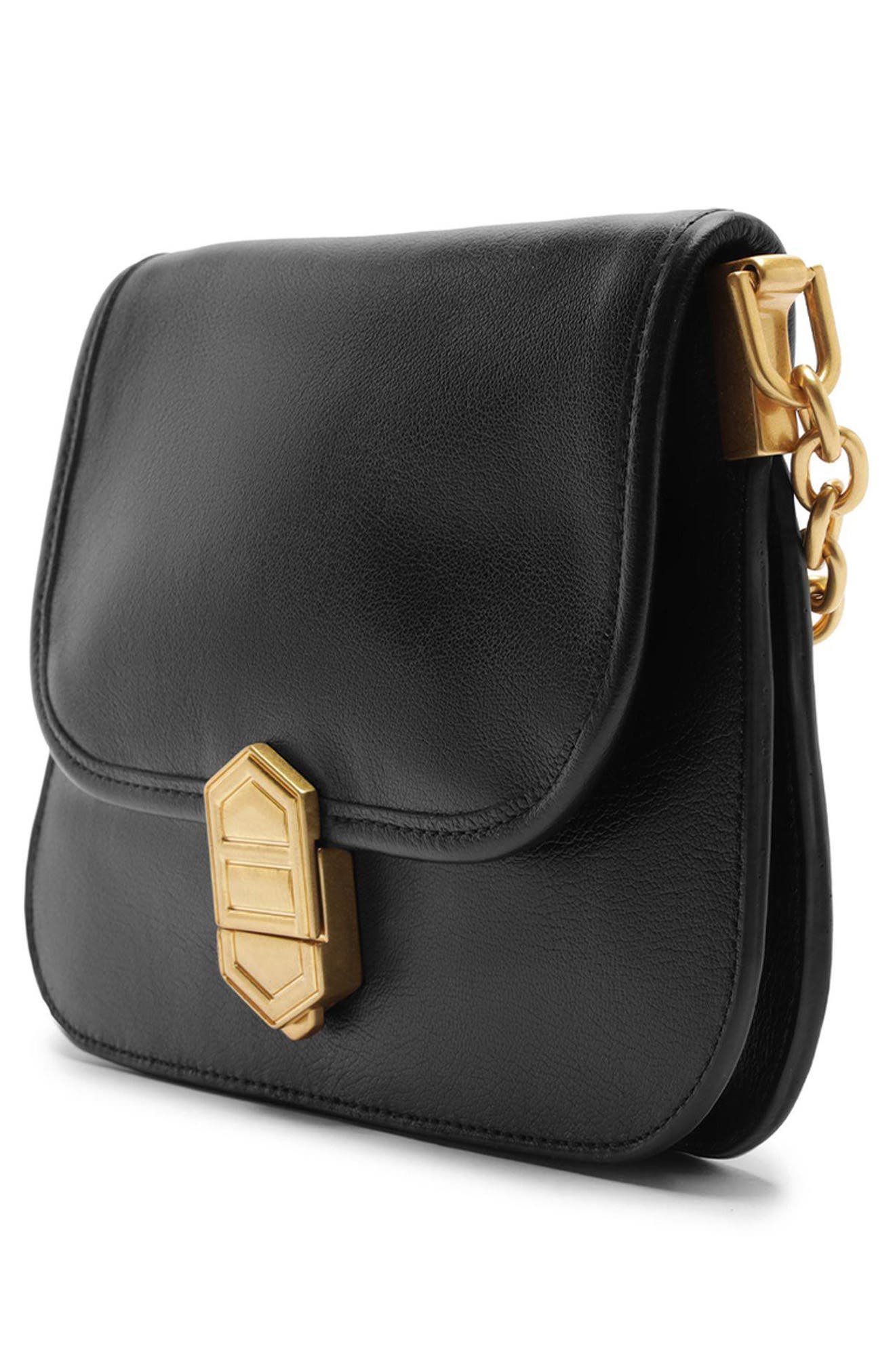 Everly Small Leather Crossbody, Alternate, color, BLACK