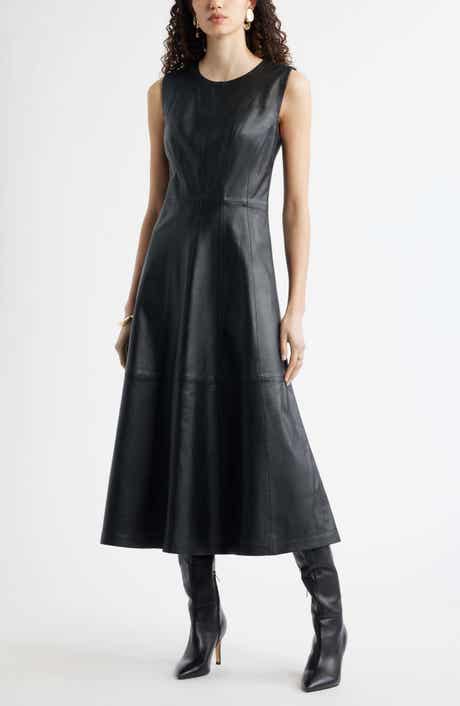 Seamed Leather Midi Dress