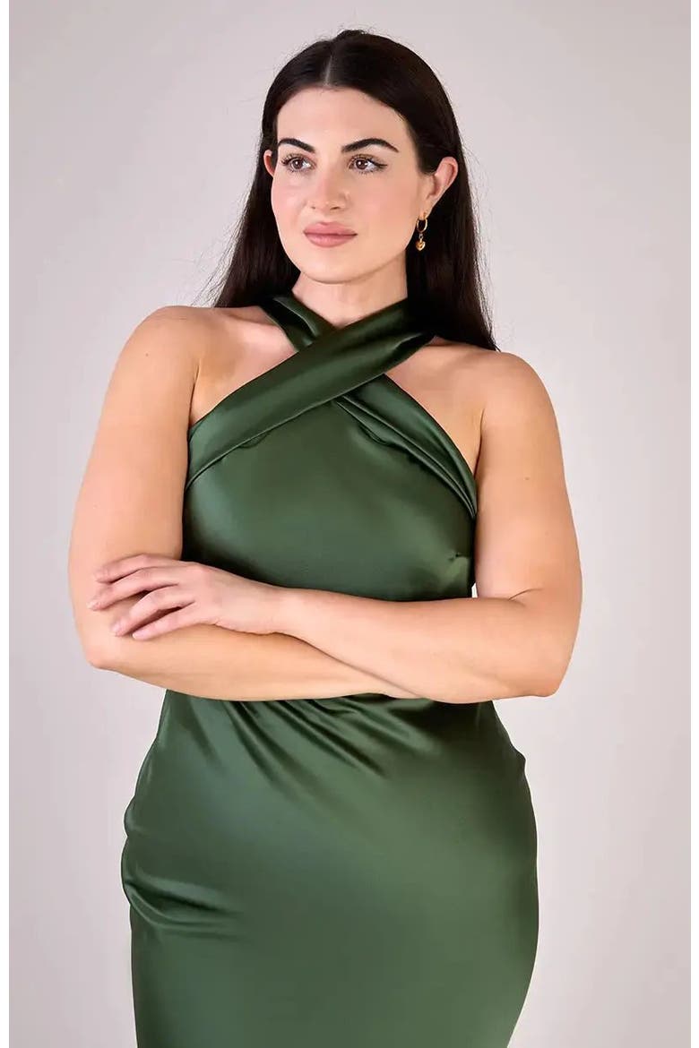 roma dress in olive green satin reviews Rewritten Women's Roma Maxi Halterneck Dress