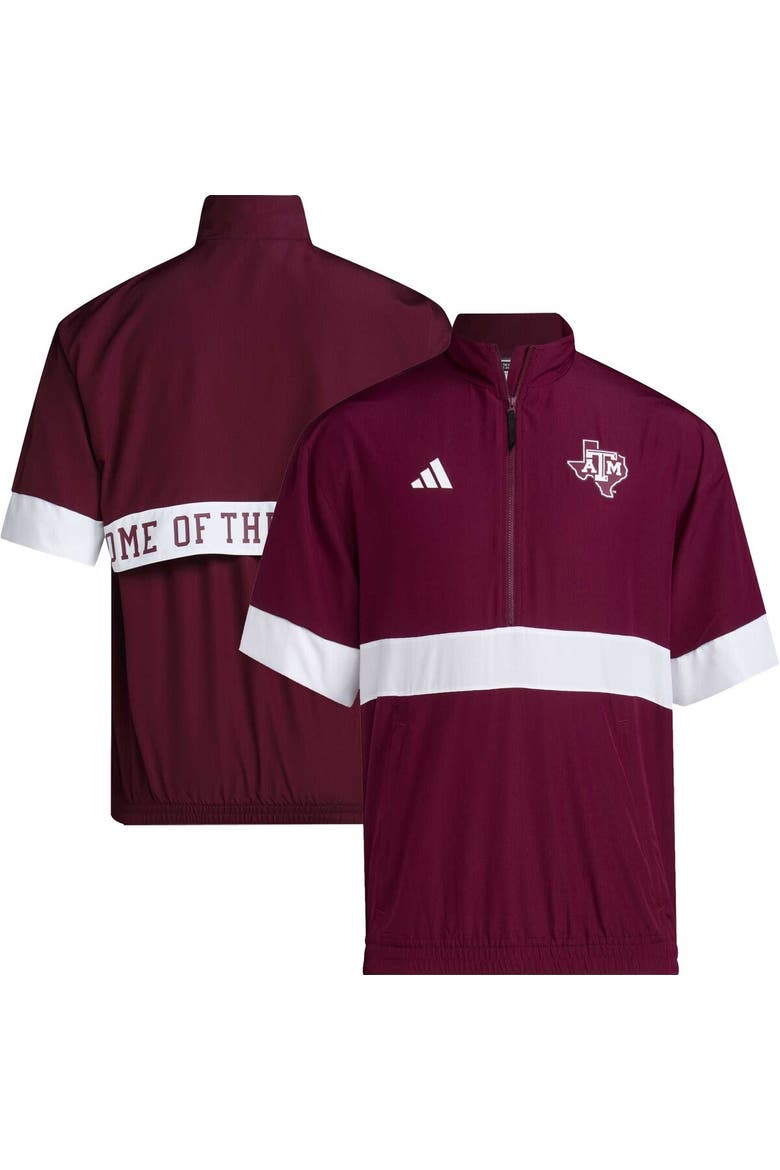 Men's adidas Maroon Texas A&M Aggies Strategy Short Sleeve Half-Zip Jacket, Main, color, Maroon