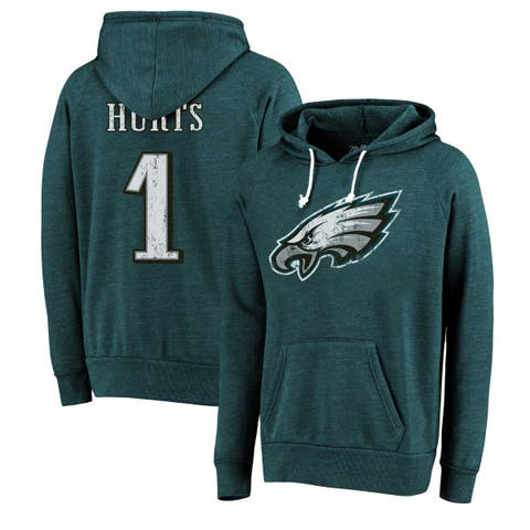 Men's Majestic Threads Jalen Hurts Midnight Green Philadelphia Eagles Name & Number Tri-Blend Pullover Hoodie