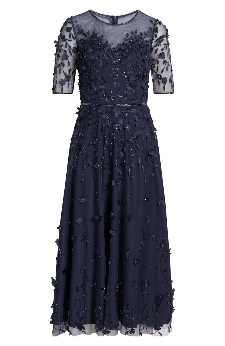 Pisarro Nights 3D Floral Beaded Gown, Alternate, color, Navy