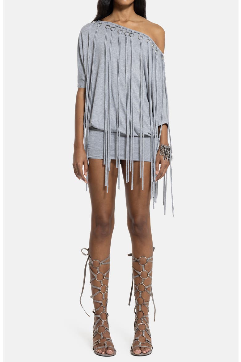 Ophidian Fringe Jersey Minidress, Main, color, STONE