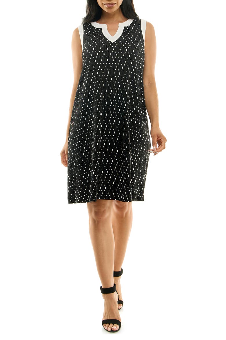 Plissé Split Neck Dress, Main, color, BLACK/ WHITE
