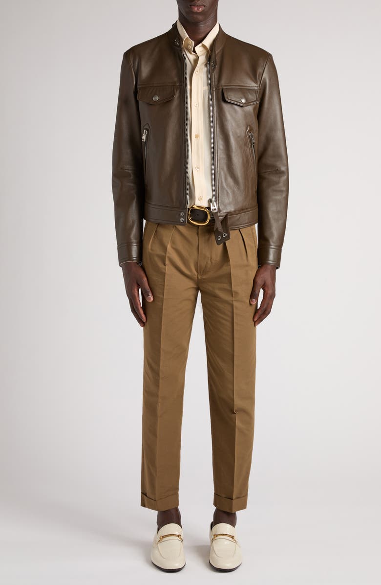 TOM FORD Plongé Leather Cafe Biker Jacket, Alternate, color, Fg820 Dark Olive