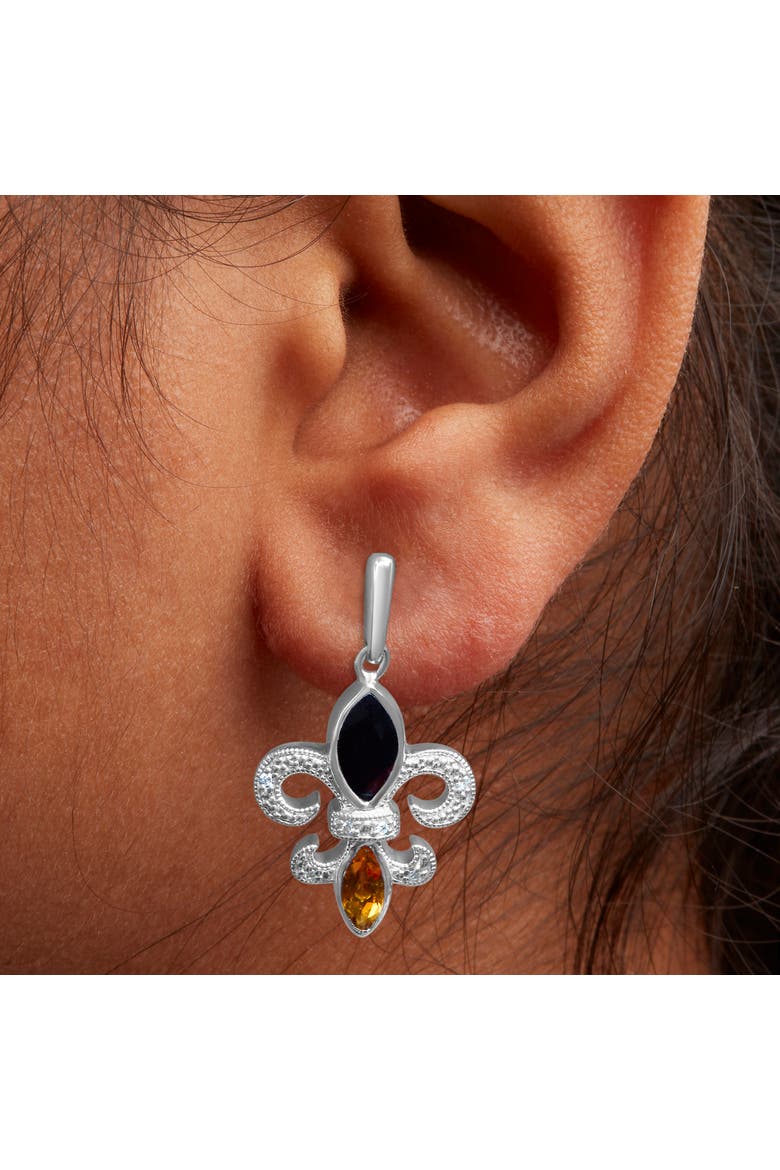 Silver Marquise Onyx and Citrine Diamond Accent Fleur De Lis Drop Stud Earrings, Alternate, color, White