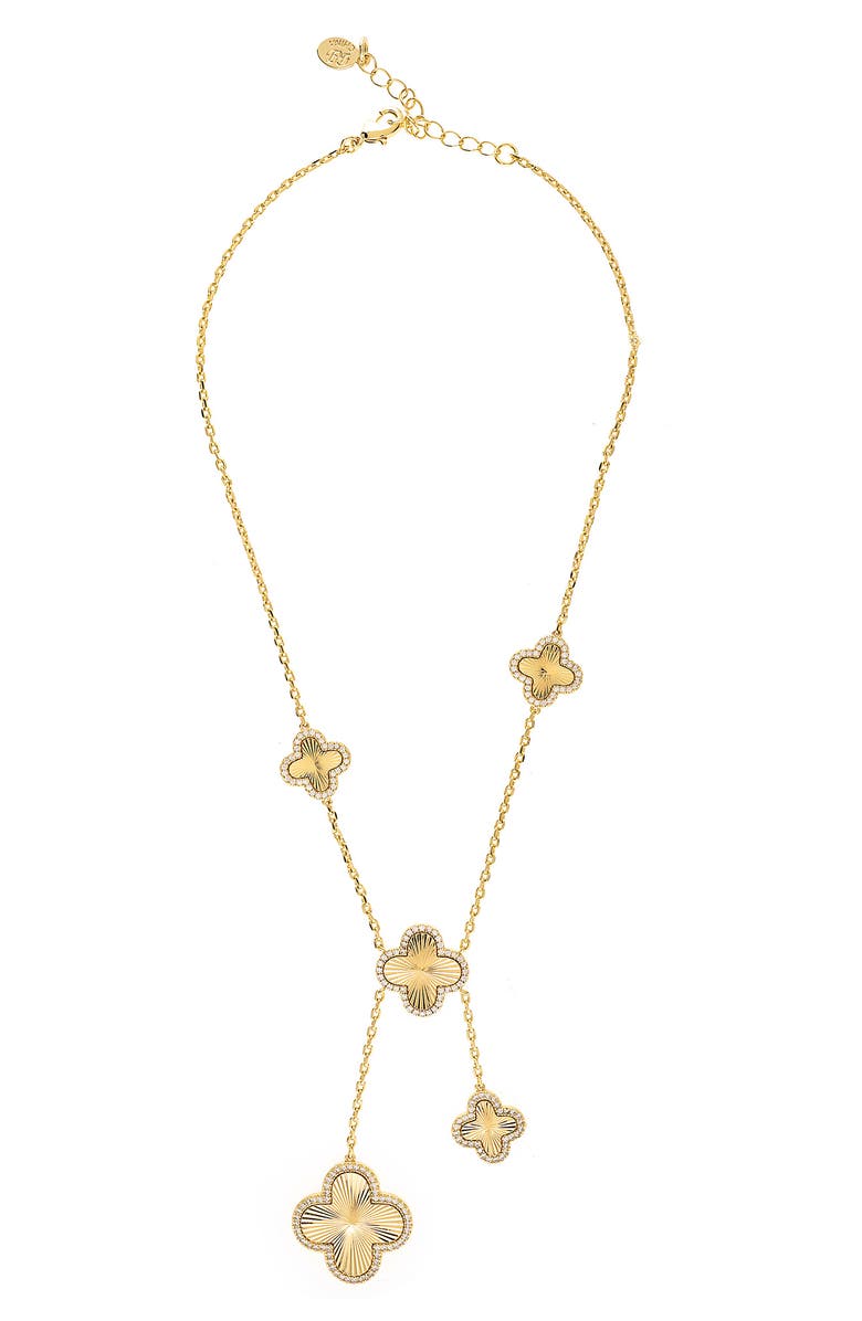 RIVKA FRIEDMAN 18K Gold Plated Cubic Zirconia Clover Station Y-Necklace, Main, color, Gold/ Cubic Zirconia