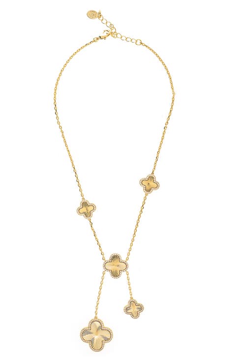 18K Gold Plated Cubic Zirconia Clover Station Y-Necklace