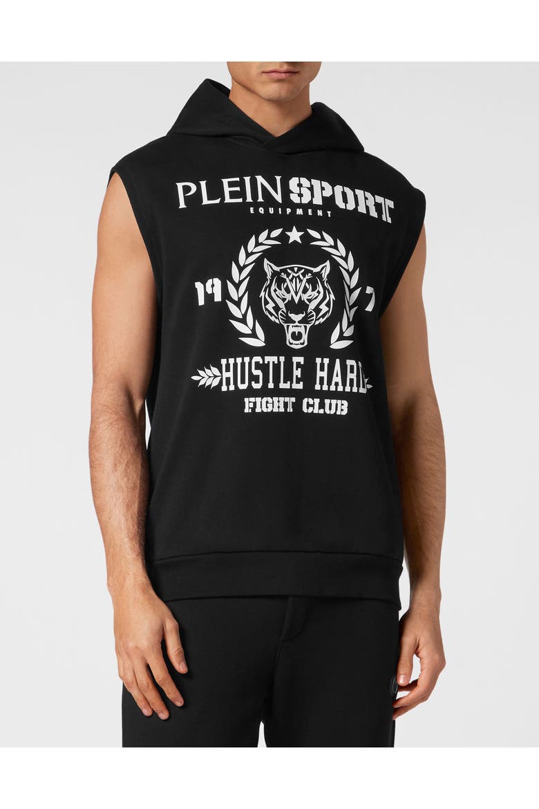 Sleeveless Hoodie Sweatshirt Tiger Men, Main, color, black/white