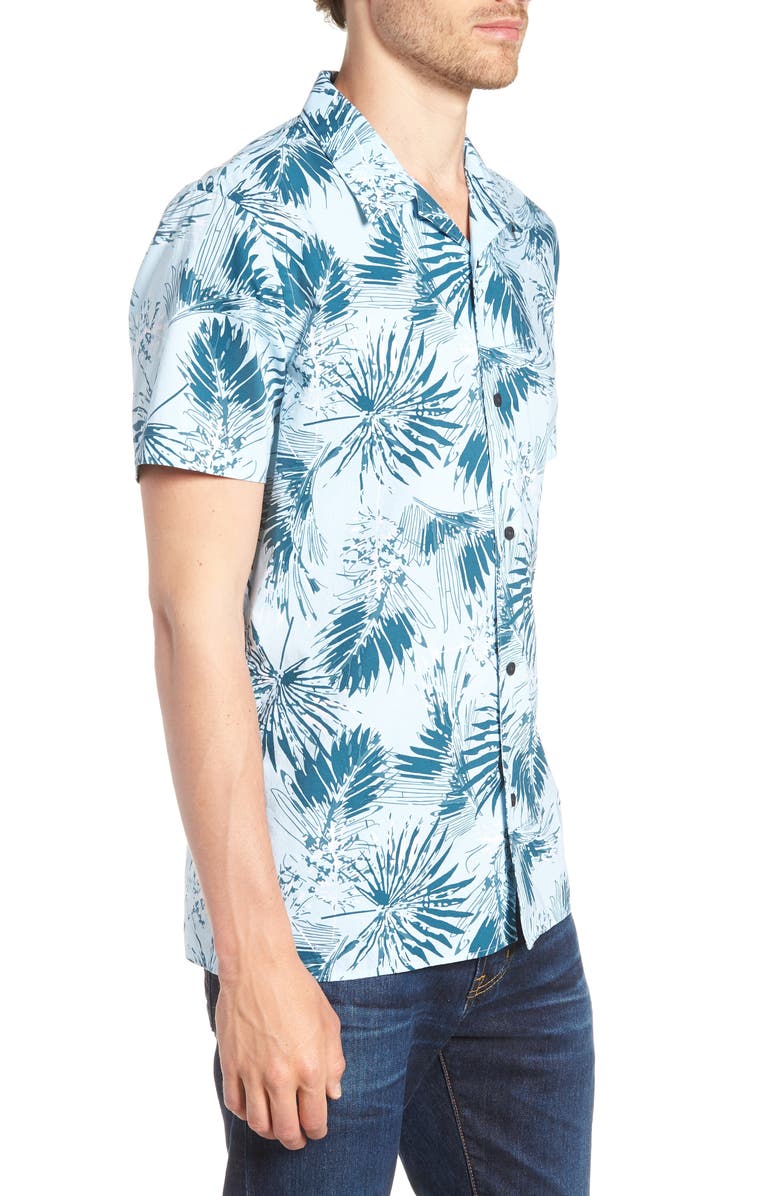 1901 Trim Fit Palm Print Camp Shirt, Alternate, color, 