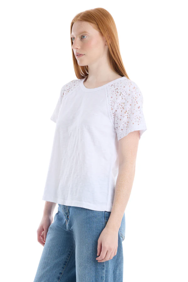 Lace Raglan Sleeve Tee, Alternate, color, White