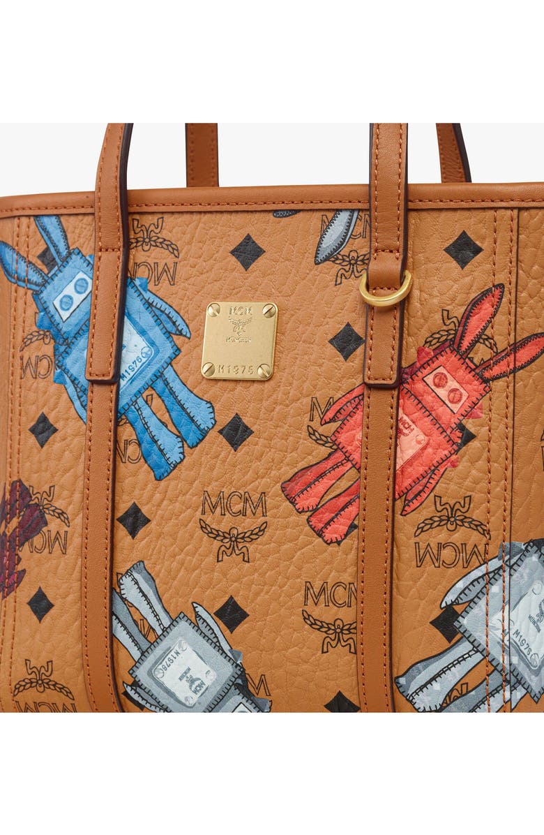 MCM Mini Toni Top-Zip Shopper in Rabot Visetos, Alternate, color, Cognac