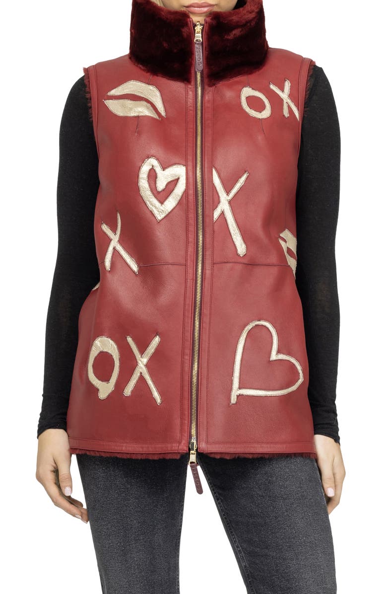 GORSKI Reversible Genuine Shearling Zipper Vest, Alternate, color, Wine/Xo Lprd