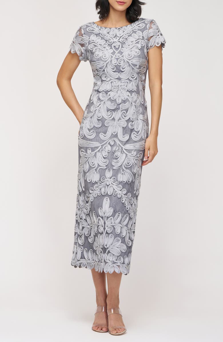 JS Collections Soutache Lace Cocktail Dress, Main, color, Gunmetal